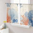 thumbnail image 1 of Orange Navy Blue Coral Semi Sheer Curtains 54 Inch Length 2 Panels Set, Summer Beach Coastal Retro Sheer Kitchen Curtain Privacy Voile Window Curtain for Living Room Bedroom Rod Pocket Drapes, 1 of 7