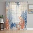 thumbnail image 1 of Orange Navy Blue Coral Semi Sheer Curtains 84 Inch Length 2 Panels Set, Summer Beach Coastal Retro Sheer Kitchen Curtain Privacy Voile Window Curtain for Living Room Bedroom Rod Pocket Drapes, 1 of 7
