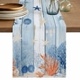 thumbnail image 1 of Orange Navy Blue Coral Table Runner 70 Inches, Summer Beach Coastal Ocean Blue Wood Bed Runner Dresser Scarves Tabletop for Indoor Outdoor Parties/Ceremony/Banquet, 13" x 70", 1 of 9