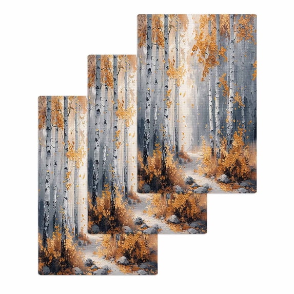 Orange Navy Blue Kitchen Dish Towels for Drying Dishes Set of 3, Modern Oil Painting Art Forest Waffle Weave Microfiber Hand Tea Bathroom Towels Quick Dry & Absorbent Towel 15.7x23.6