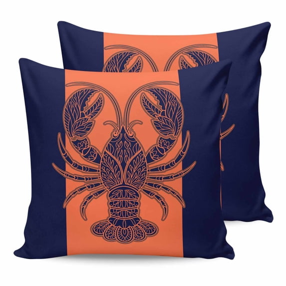 Orange Navy Blue Lobster 18x18 Pillow Covers Set of 2, Summer Beach Coastal Modern Art Throw Pillow Covers Decorative Couch Cushion Case, Microfiber Square Pillowcases for Bedroom Car Living Room