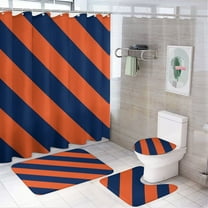 Orange & Navy Blue Photographic Print Shower Curtain Bathroom Sets Toilet Lid Rug, Bath Mat And Contour Mat, Shower Curtain 4Pcs