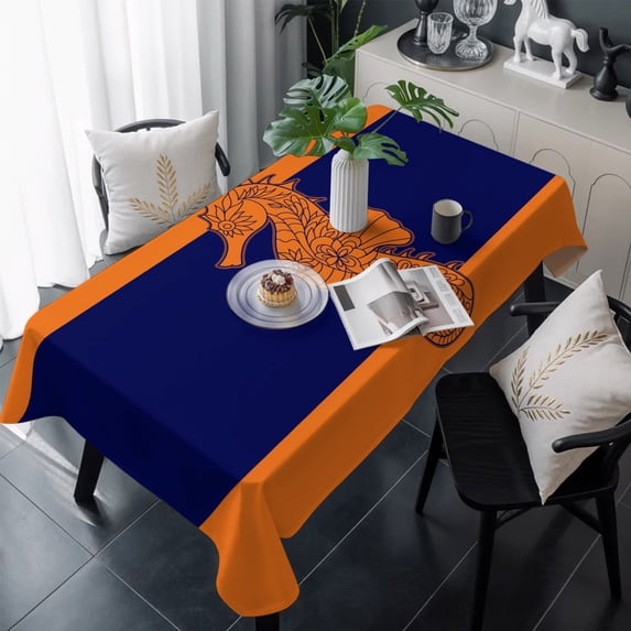 Orange Navy Blue Seahorse Table Cloth Waterproof Tablecloths, Summer Beach Coastal Modern Tablecloth Dining Table Cover for Kitchen Party Tabletop Outdoor, Rectangle Tablecloth 54x108 Inch