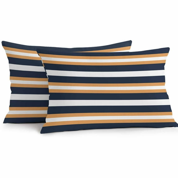 Orange Navy Blue Stripe Outdoor Pillow Covers Set of 2 Modern Abstract Waterproof Throw Pillow Case Decorative Square Cushion Cover for Patio Couch Garden Balcony, 20"x12"