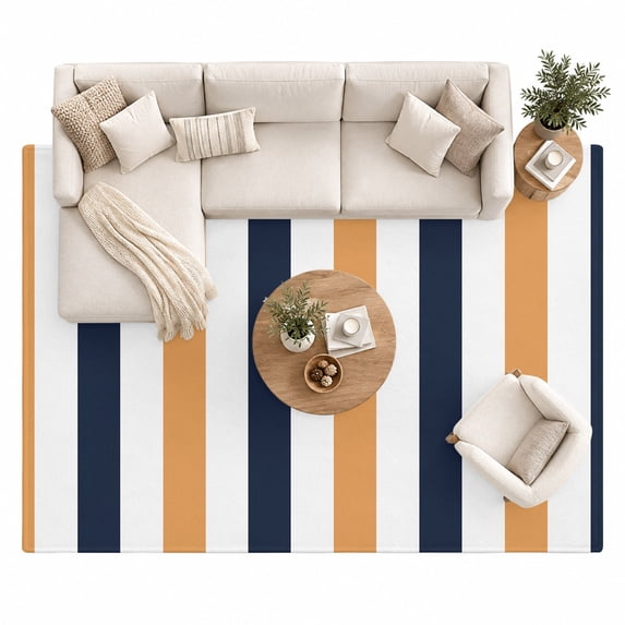 Orange Navy Blue Striped Area Rug 8'x10', Modern Large Area Rugs Non ...