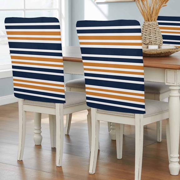 Orange Navy Blue Striped Chair Back Covers, Gradient Horizontal Lines Removable Chair Covers for Dining Chairs Set of 4, Washable Chairs Slipcovers Back Seat Protector for Wedding Party 19"x20"