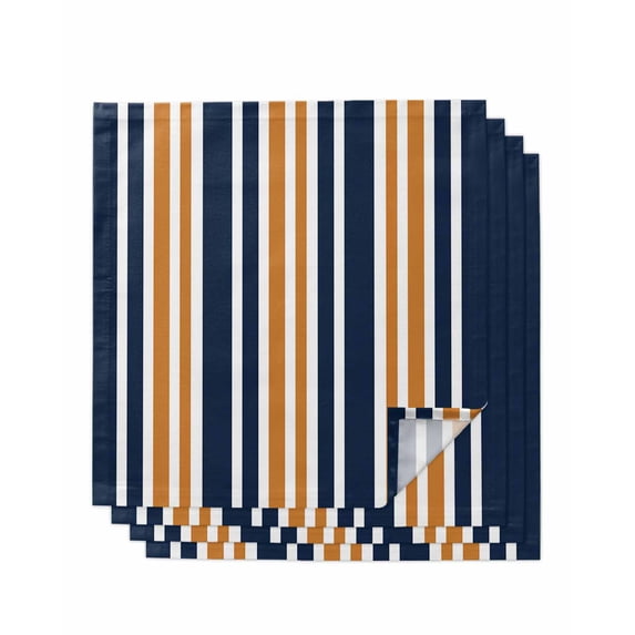 Orange Navy Blue Striped Cloth Napkins Set of 4 Reusable Dinner Napkins, Modern Minimalist Ombre Lines Cocktail Napkin Washable Table Napkins for Wedding/Holiday Party/Baby Shower 20"x20"