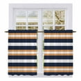 thumbnail image 1 of Orange Navy Blue Striped Kitchen Curtains, Minimalist Farmhouse Lines Light Filtering Window Curtain Panels, 2Pcs Rod Pocket Window Treatments Set for Study Room Bathroom Bedroom 52x54 Inches, 1 of 9