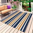 thumbnail image 1 of Orange Navy Blue Striped Outdoor Rug for Patio/Deck/Porch, Non-Slip Large Area Rug 5 x 8 Ft, Gradient Horizontal Lines Indoor Outdoor Rugs Washable Area Rugs, Reversible Camping Rug Carpet Runner, 1 of 8
