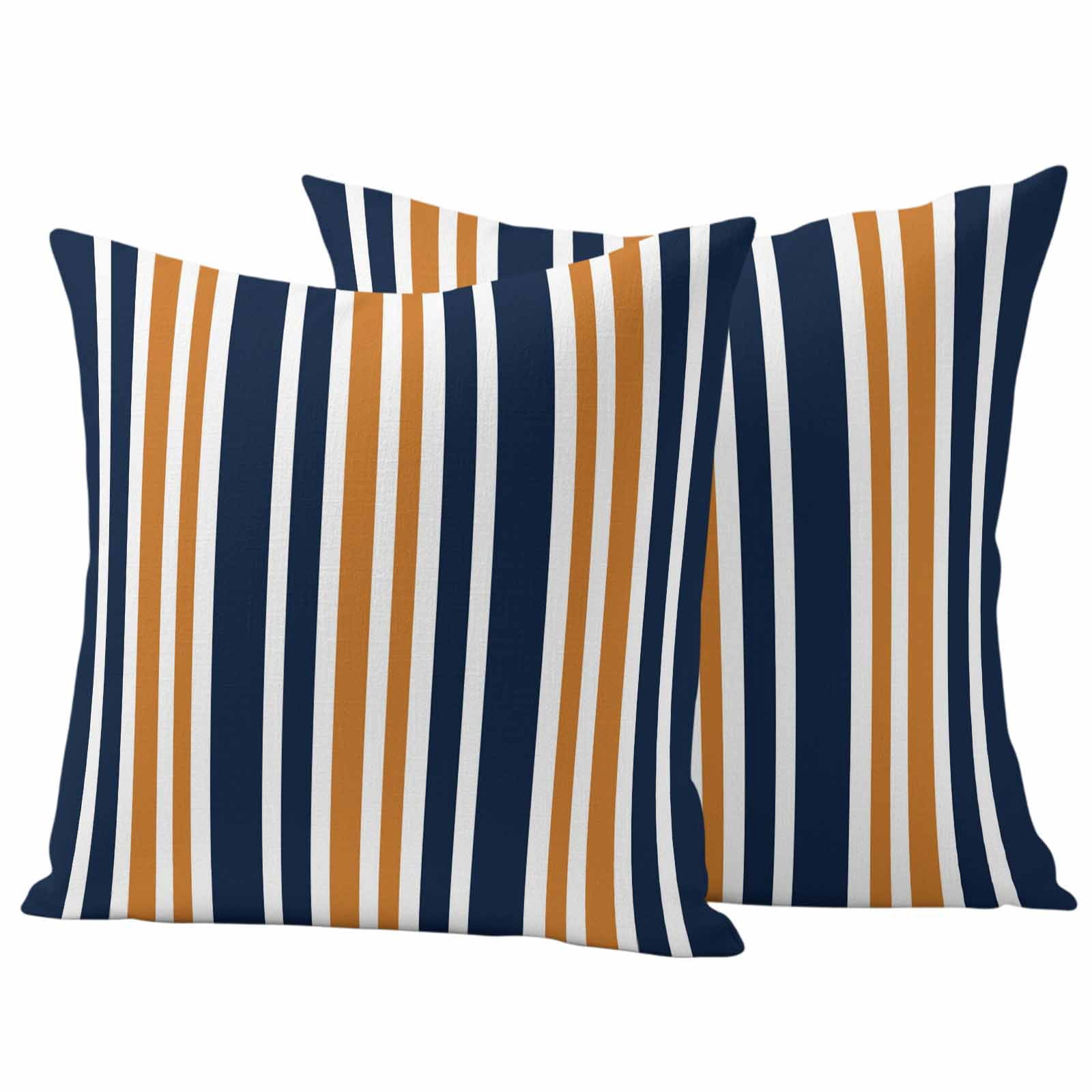 Orange Navy Blue Striped Outdoor Waterproof Pillow Covers, Modern Minimalist Ombre Lines Decorative Square Throw Pillowcase Sofa Cushion Sham for Patio/Couch/Chair, 26"x26" 2 Pack