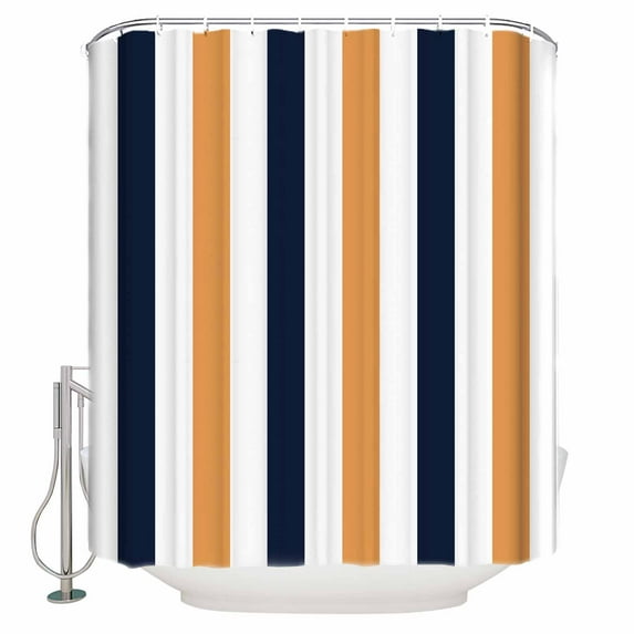 Orange Navy Blue Striped Shower Curtain, 72" x 72", Modern Abstract Waterproof Bathroom Curtain Washable Shower Curtain Set with 12 Hooks