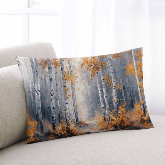 Orange Navy Blue Throw Pillow Covers, Modern Oil Painting Art Forest Soft Breathable Pillow Cases with Invisible Zipper for Sleeping, King Size Pillowcases for Couch Bed Sofa Chair 20x36 Inches