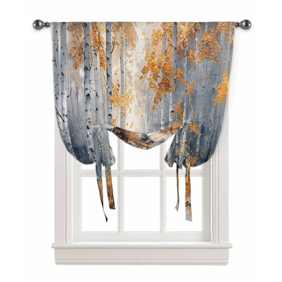 Orange Navy Blue Tie Up Curtains for Kitchen Bathroom Bedroom Windows 45 Inch Length, Modern Oil Painting Art Forest Balloon Drape Curtains Shade Rod Pocket Drapery Curtain Panel, 42"x45"
