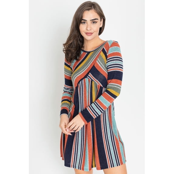 Orange & Navy Multi Stripe Cross Front Mini Dress