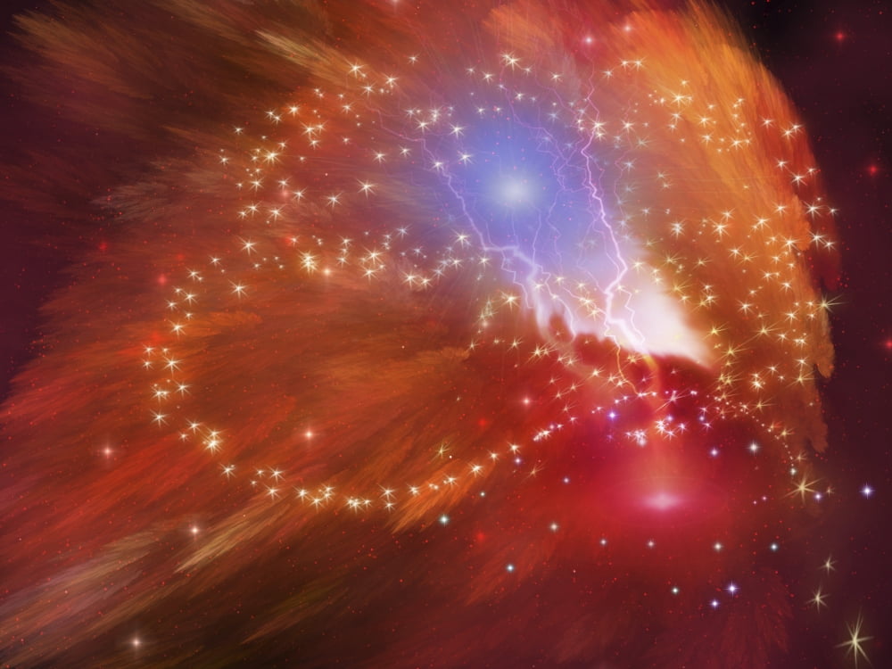 Orange Nebula Canvas Art - Corey FordStocktrek Images (33 x 25)