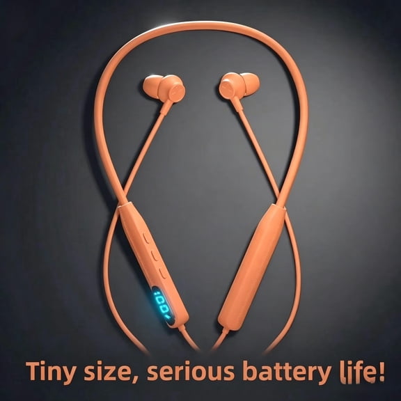 Orange Neckband Bluetooth Wireless Earphones with Digital Display Long Battery Life Comfortable Fit for Daily Workout