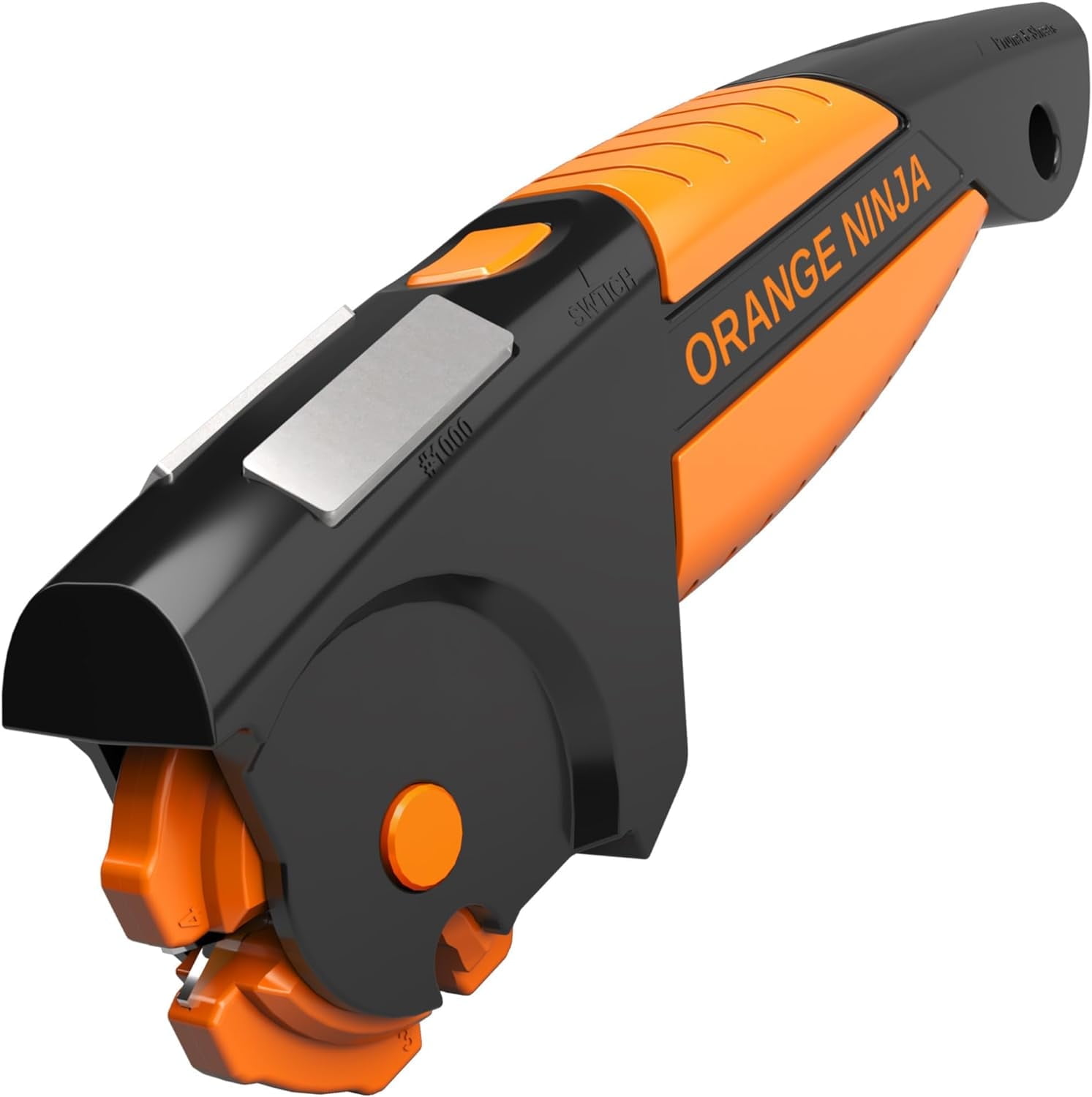 Orange Ninja Garden Tool & Knife Sharpener for Lawn Mower Blade, Scissors, Axe, Hatchet by Sharp Pebble