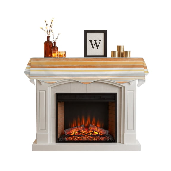 Orange Nordic Style Stripes Fireplace Mantel Scarf Cover 60"Wx17"L,Fireplace Mantel Shelf Top Runner,Orange Grey Texture Mantle Dresser Scarves Table Runner for Holiday Party Living Room Decorations
