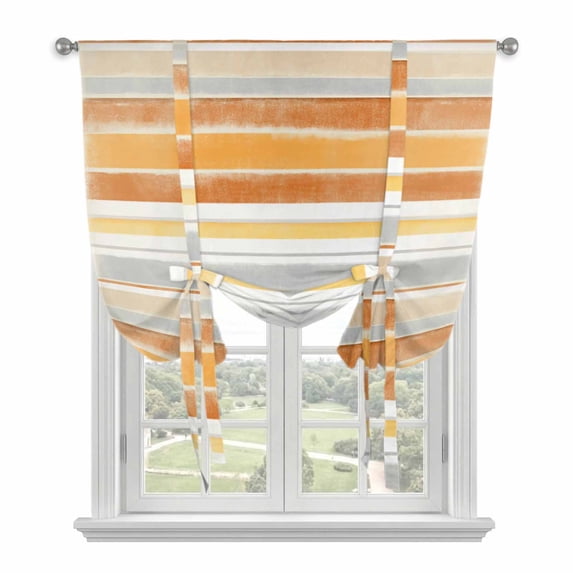 Orange Nordic Style Stripes Tie Up Curtains for Kitchen Windows,Adjustable Rod Pocket Valance 54 Inch Long, Orange Grey Texture Window Treatment Balloon Roman Blind Shade, 42" x 54"
