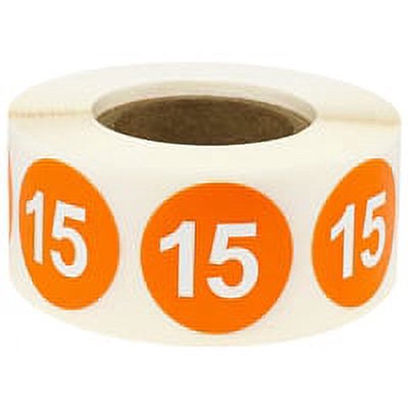 Orange Number 15 Stickers 0.75 Inch 500 Labels On A Roll