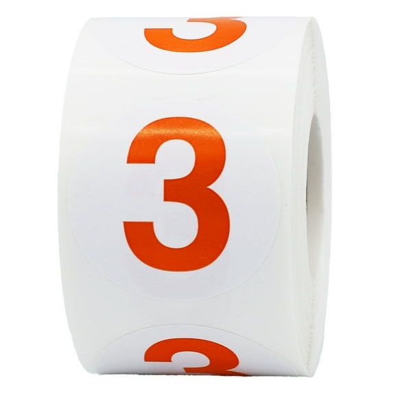 Orange Number 3 Circle Stickers | 1.5" Inches Round | 500 Pack