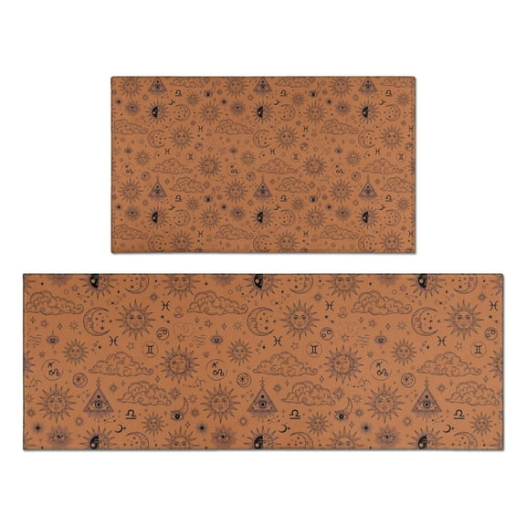 Orange Occult Pattern Kitchen Rugs Sets Of 2,Anti Fatigue Kitchen Mat Rugs Non Slip Washable,Decorative Kitchen Floor Mats for Kitchen,Sink,Laundry,17"x30"+17"x47"