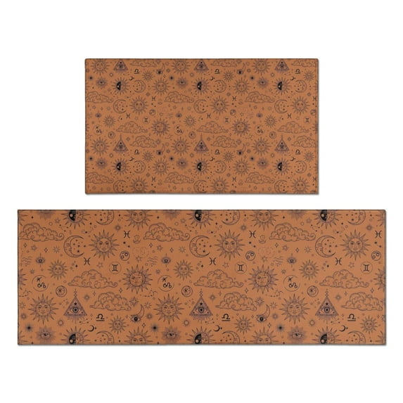 Orange Occult Pattern Kitchen Rugs Sets Of 2,Anti Fatigue Kitchen Mat Rugs Non Slip Washable,Decorative Kitchen Floor Mats for Kitchen,Sink,Laundry,17"x30"+17"x47"