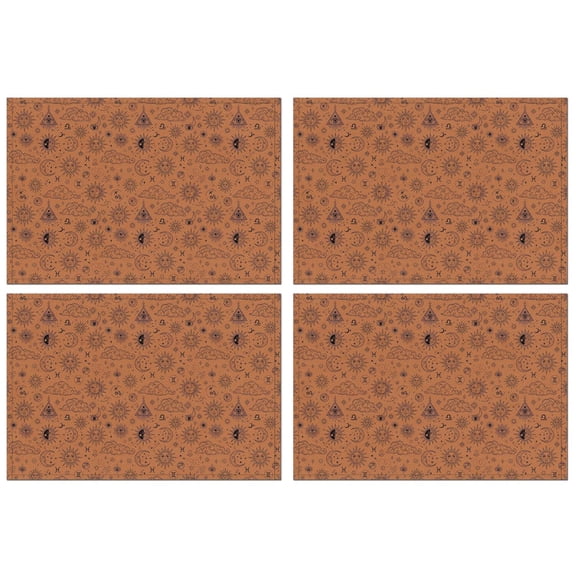 Orange Occult Pattern Summer Placemats Table Placemats Set Of 4-Linen Kitchen Washable Placemats Table Mats 11.8"x17.7" Non-Slip Heat Resistant