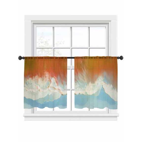 Orange Ocean Sheer Curtains 54 Inch Long 2 Panels, Beach Pattern Light Filtering Rod Pocket Curtains, Sheer Voile Drapes for Living Room Bedroom, 52"x54"