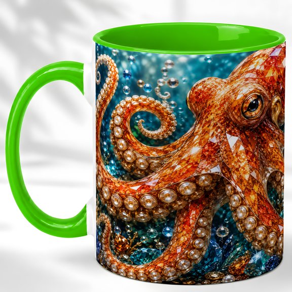 Orange Octopus Coffee Mug, Sea Animal Mug, Ceramic 11 oz