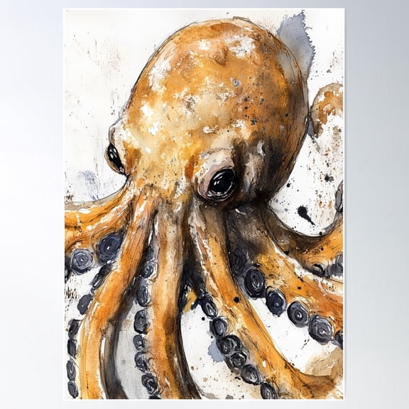 Orange Octopus Ocean Life Animal Art #Octopus Poster Wall Art, Modern Wall Decor For Living Room Bedroom, 24x36 UNFRAMED