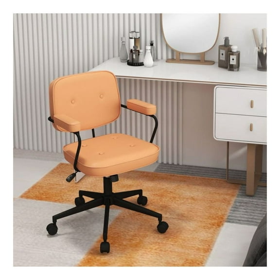 Orange Office Chair with Rocking Backrest & Ergonomic Armrests - PU Leather Desk Chair for Home, Bedroom, Study - Adjustable Height, 330lbs Capacity, Swivel & Casters