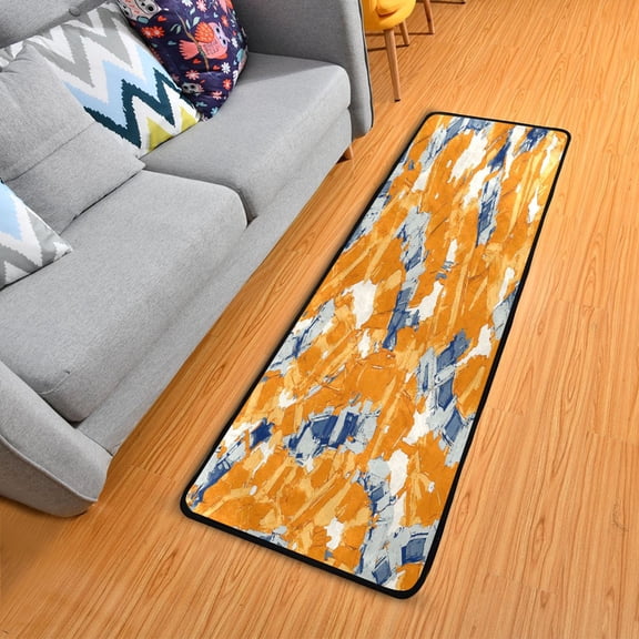 Orange Oil Paint Pattern Elegant Area Rug 72" x 24" Non-Slip Polyester with Cotton Padding