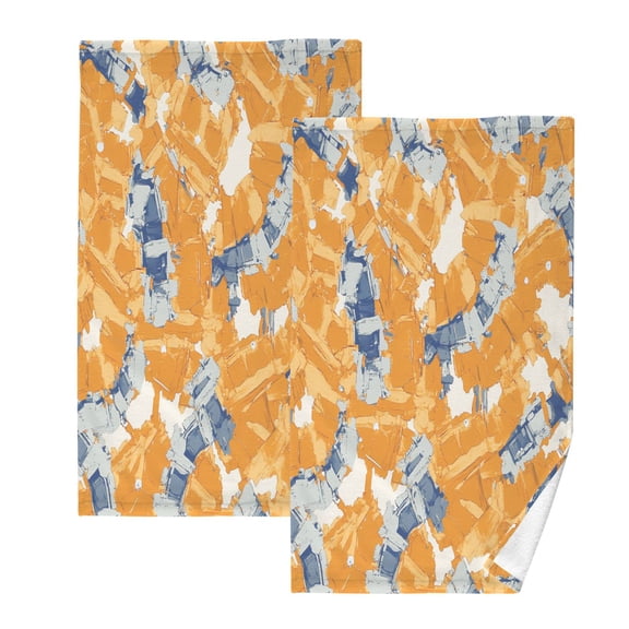 Orange Oil Paint Pattern Set of 2 Pure Cotton Towels, 16'' x 28'', Highly Absorbent and Soft