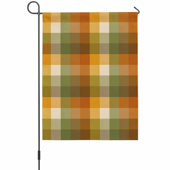 Orange Olive Plaid Garden Flag 12 x 18 Inches, Rustic Warm Palette Yellow Orange Pastel Plaid Weather Proof Outdoor Patio Flags Double Sided Small Garden Decoration for Yard Outside Home