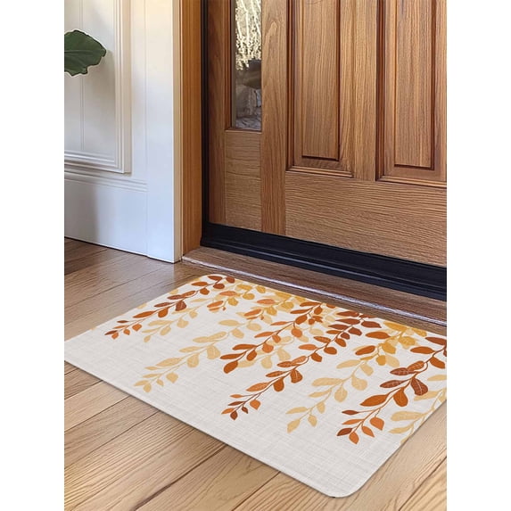 Orange Ombre Botanical Door Mat Indoor Outdoor Entrance,Non Slip Small Rug for Kitchen Bathroom Entryway Rug,Watercolor Country Leaf Rustic Washable Doormat Floor Mat for Office 16x24 Inch