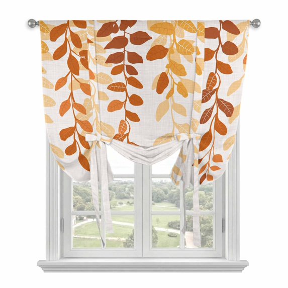 Orange Ombre Botanical Tie Up Curtains for Small Windows,Adjustable Rod Pocket Valance 45 Inch Short, Watercolor Country Leaf Rustic Window Treatment Balloon Roman Blind Shade, 34" x 45"