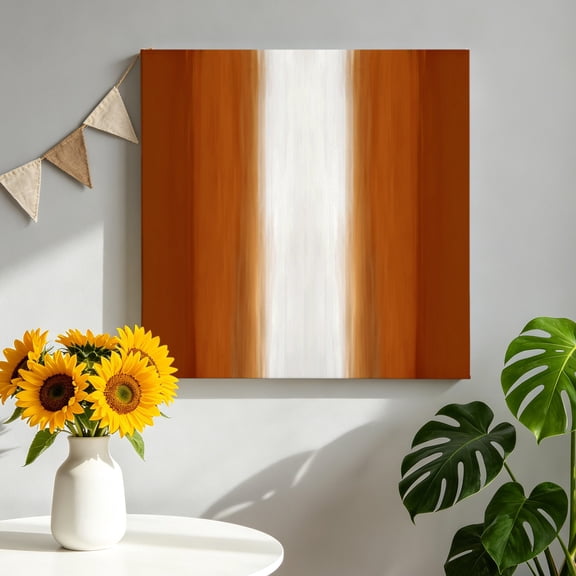 Orange Ombre Canvas Wall Art, Abstract Burnt Orange Ombre White Stripes Modern Framed Canvas Wall Decor Picture Print Artwork Decorations for Living Room Office Ready to Hang 8" x 8"