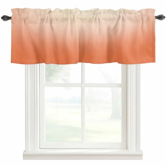 Orange Ombre Farmhouse Short Window Curtain Valances, Modern Minimalist Gradient Aesthetic Rod Pocket Kitchen Valances for Living Room Bedroom Bathroom Cafe 54" x 18"