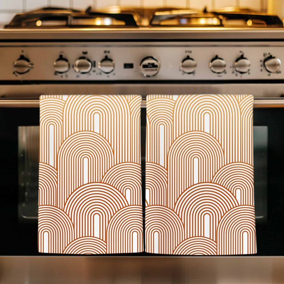 Orange Ombre Kitchen Towels Set of 4, Farmhouse Stripes Modern Abstract Art Absorbent Dish Towels for Kitchen, Microfiber Hand Towel, Quick Drying Tea Towel for Cleaning Decorative Dishcloths