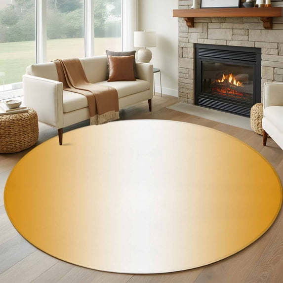 Orange Ombre Large Round Rug 8 FT, Non Slip Living Room Area Carpet, Orange White Gradient Modern Abstract Art Washable Soft Circle Rug Non-Shedding Floor Carpet for Bedroom Office Dining Room