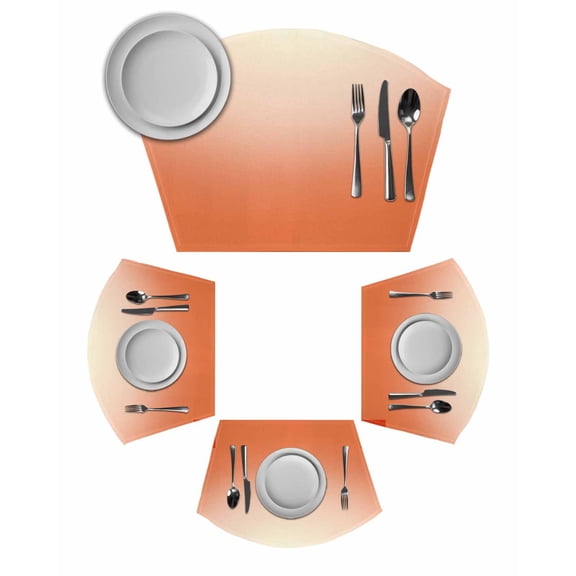 Orange Ombre Round Table Placemats Set of 2 Wedge Placemats, Modern Minimalist Gradient Aesthetic Place Mats for Dining Table Set Washable Mats Kitchen Decor for Indoor Outdoor Wipe Clean