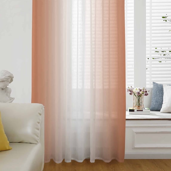 Orange Ombre Semi Sheer Curtains Drapes for Living Room, Bedroom, French Doors Window 54 Inches Long, Modern Gradient Abstract Art Rod Pocket Chiffon Curtain Drapery Voile Draperies Panel