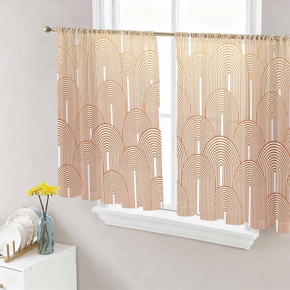 Orange Ombre Sheer Curtains 45 Inch Length 2 Panels Set Window Treatments, Farmhouse Stripes Modern Abstract Art Rod Pocket Semi Curtains for Living Room/Bedroom/Kitchen Décor, 104"W x 45"L