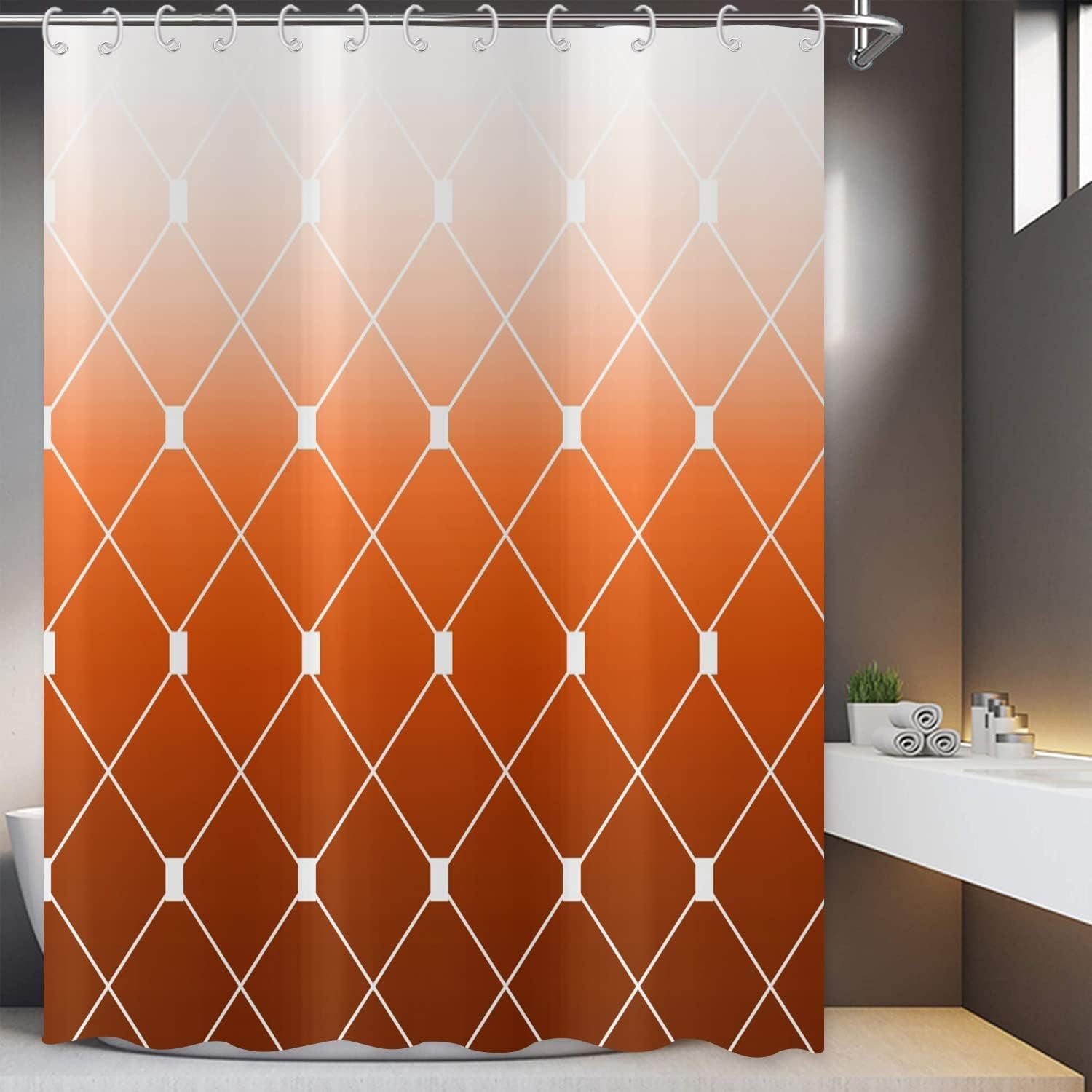 Orange Ombre Shower Curtain, Modern Geometric Pattern Modern Luxury