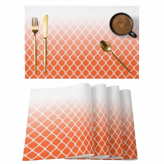 Orange Ombre Stripe Placemats Set of 4, Modern Abstract Art Gradient Striped Placemats for Dining Table, Place Mats for Kitchen Tabletop, Waterproof Wipeable Dining Table Mats Set