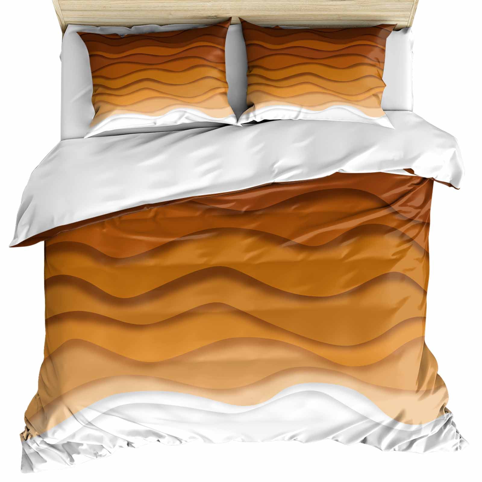 Orange Ombre Stripes Bedding 3 Piece Duvet Cover Set Full Size, Farmhouse Retro Abstract Waves Art Soft Microfiber Comforter Cover with Zipper Closure & Pillowcases, FadeResistant Quilt Cover