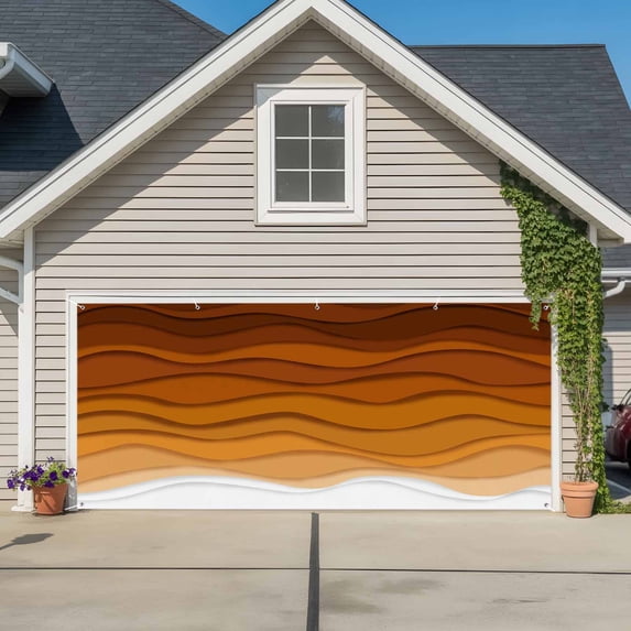 Orange Ombre Stripes Garage Door Cover Banner 7 x 16 FT, Farmhouse Retro Abstract Waves Art Garage Door Curtains Backdrop with Grommets for Indoor Outdoor Wall Party Porch Yard Decorations Background