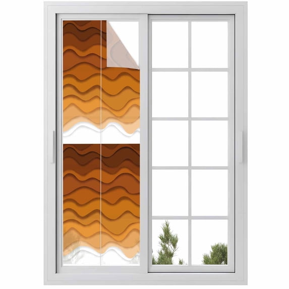 Orange Ombre Stripes Window Privacy Film, Farmhouse Retro Abstract Waves Art Static Cling UV Sun Blocking Heat Control Window Tint, Non-Adhesive One Way Windows Privacy Cover 17.7''x78.7''