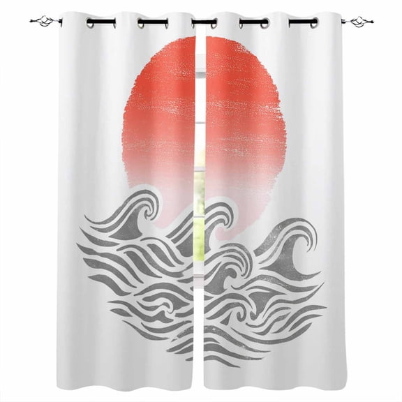 Orange Ombre Sun Rise Blackout Curtains for Bedroom Living Room Darkening Curtains 96 Inches Long Ocean Waves Coastal Abstract Art Window Curtain 2 Panels Set Window Treatment Grommet Drapes 52"x96"